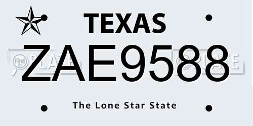 ZAE9588 Texas License Plate