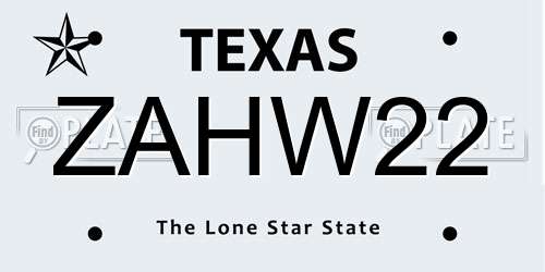 ZAHW22 Texas License Plate