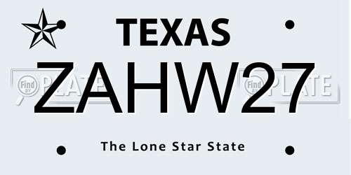 ZAHW27 Texas License Plate