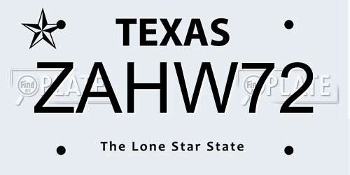 ZAHW72 Texas License Plate
