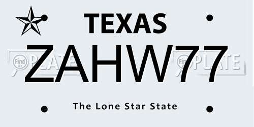 ZAHW77 Texas License Plate