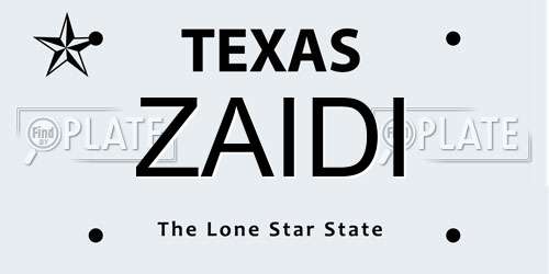 ZAIDI Texas License Plate