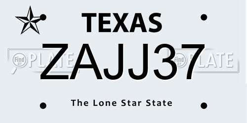 ZAJJ37 Texas License Plate