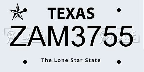 ZAM3755 Texas License Plate