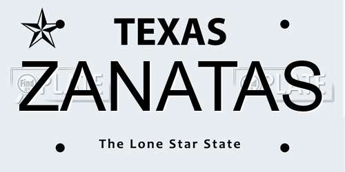 ZANATAS Texas License Plate