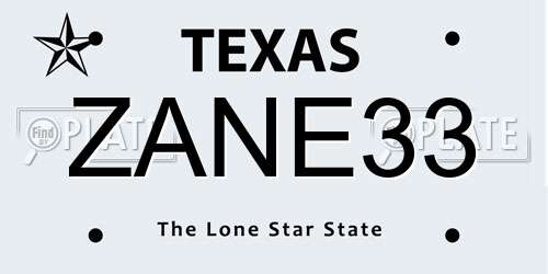 ZANE33 Texas License Plate