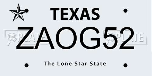 ZAOG52 Texas License Plate