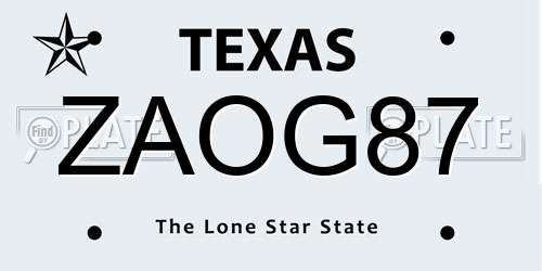 ZAOG87 Texas License Plate