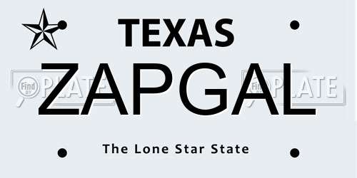ZAPGAL Texas License Plate