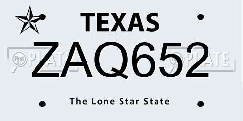 ZAQ652 Texas License Plate