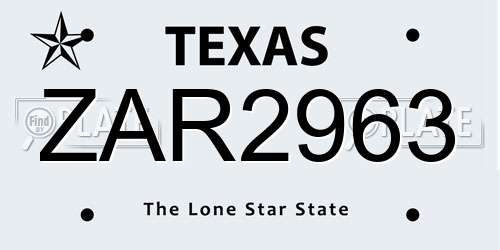 ZAR2963 Texas License Plate