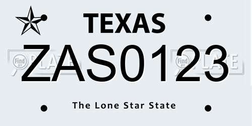 ZAS0123 Texas License Plate