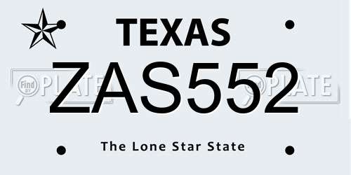 ZAS552 Texas License Plate