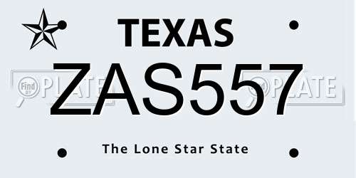 ZAS557 Texas License Plate