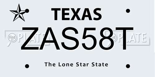 ZAS58T Texas License Plate