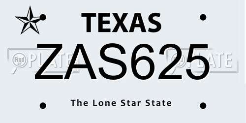 ZAS625 Texas License Plate