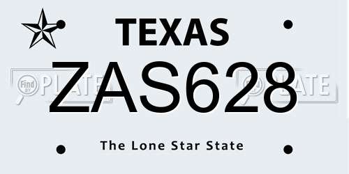 ZAS628 Texas License Plate