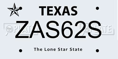 ZAS62S Texas License Plate