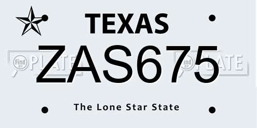 ZAS675 Texas License Plate
