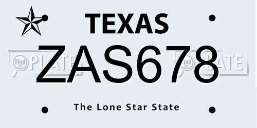 ZAS678 Texas License Plate