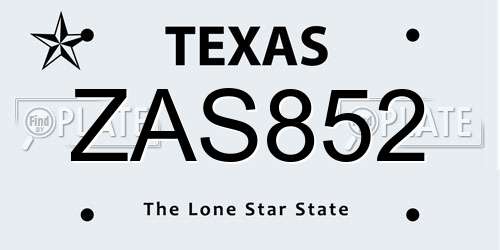 ZAS852 Texas License Plate