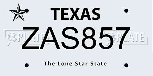 ZAS857 Texas License Plate