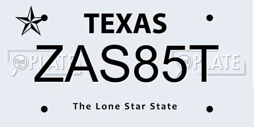 ZAS85T Texas License Plate