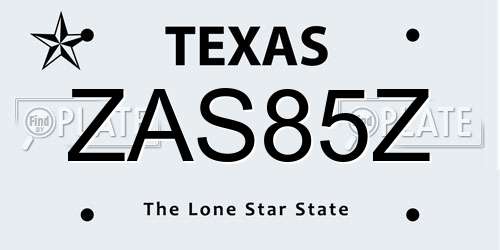 ZAS85Z Texas License Plate