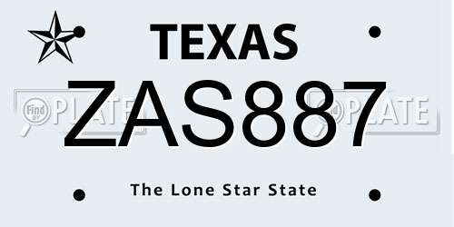 ZAS887 Texas License Plate