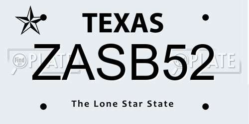 ZASB52 Texas License Plate