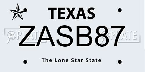 ZASB87 Texas License Plate