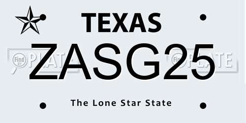 ZASG25 Texas License Plate