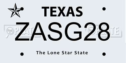 ZASG28 Texas License Plate