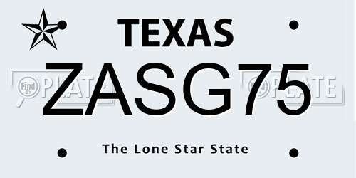ZASG75 Texas License Plate
