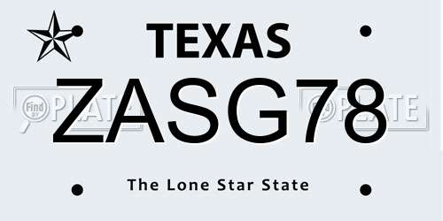 ZASG78 Texas License Plate