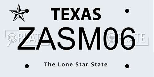 ZASM06 Texas License Plate
