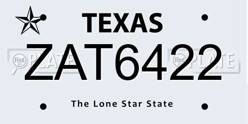 ZAT6422 Texas License Plate