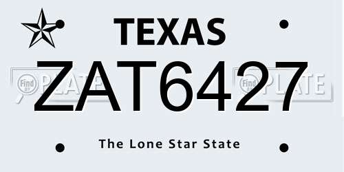 ZAT6427 Texas License Plate