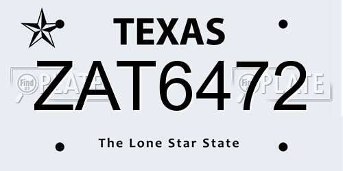 ZAT6472 Texas License Plate