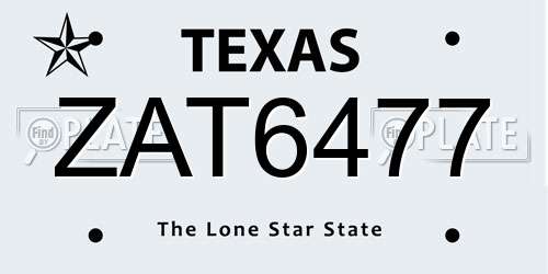 ZAT6477 Texas License Plate