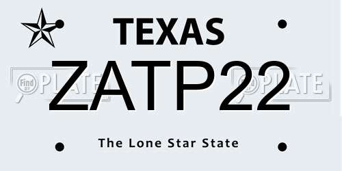 ZATP22 Texas License Plate