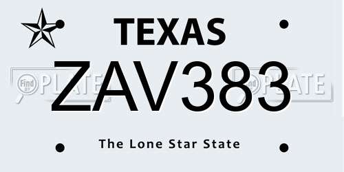ZAV383 Texas License Plate