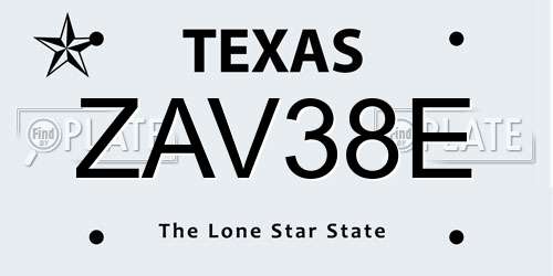 ZAV38E Texas License Plate