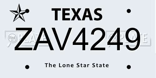 ZAV4249 Texas License Plate
