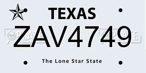 ZAV4749 Texas License Plate