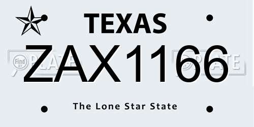 ZAX1166 Texas License Plate