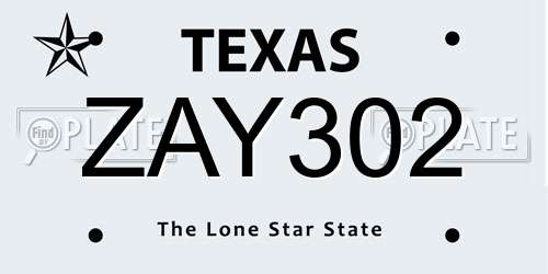 ZAY302 Texas License Plate