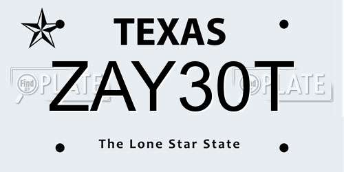 ZAY30T Texas License Plate