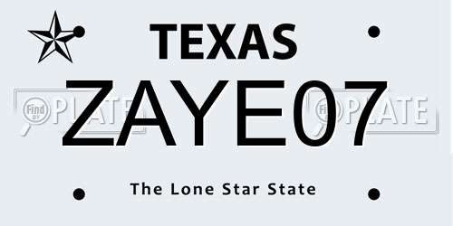 ZAYE07 Texas License Plate