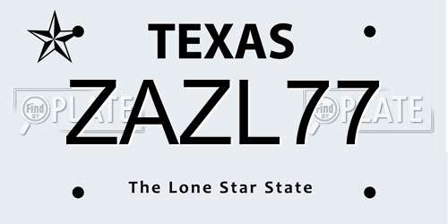 ZAZL77 Texas License Plate